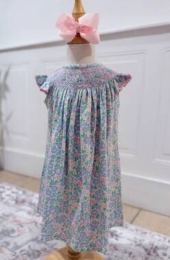NEW THREE SISTERS girls happy daisy smocked bishop dress in blue